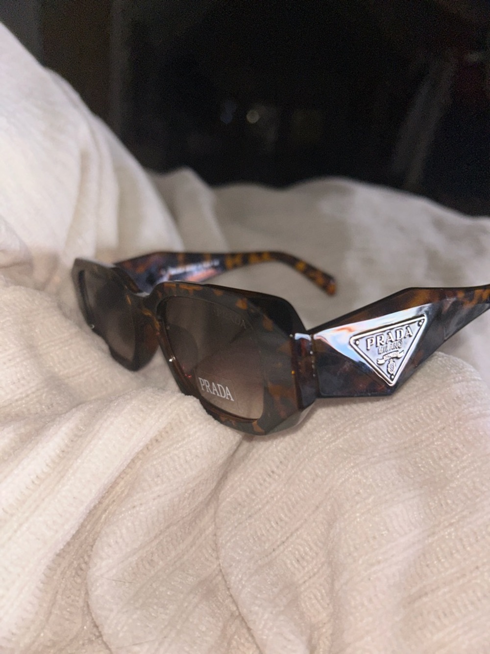 Prada Tortoiseshell Square Sunglasses with Brown Lenses